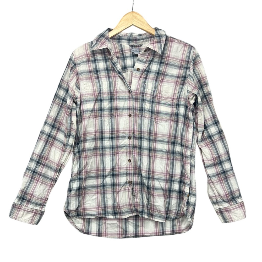 Carhartt Plaid Purple Grey Button Down Lightweight Blouse Flannel Shirt Women M